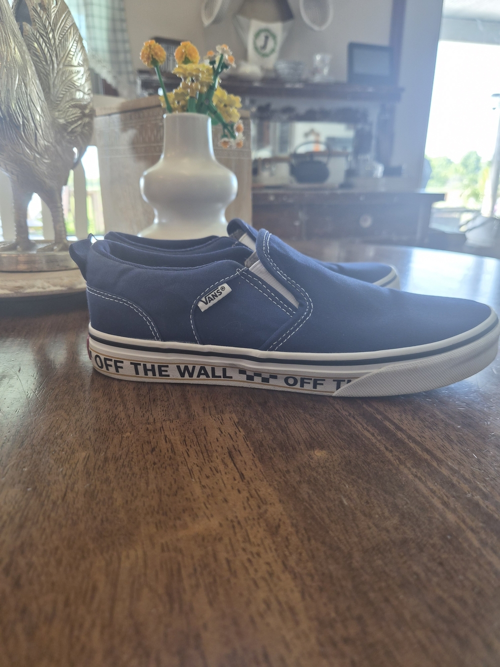 Vans Navy Blue Slip-On Sneakers with White Midsole